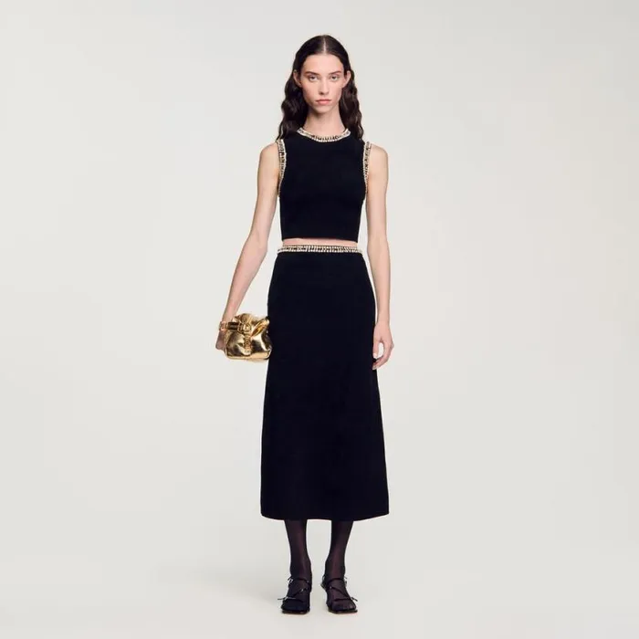 Women Sweaters and Cardigans SANDRO Jewelleryneck Knit Top Black