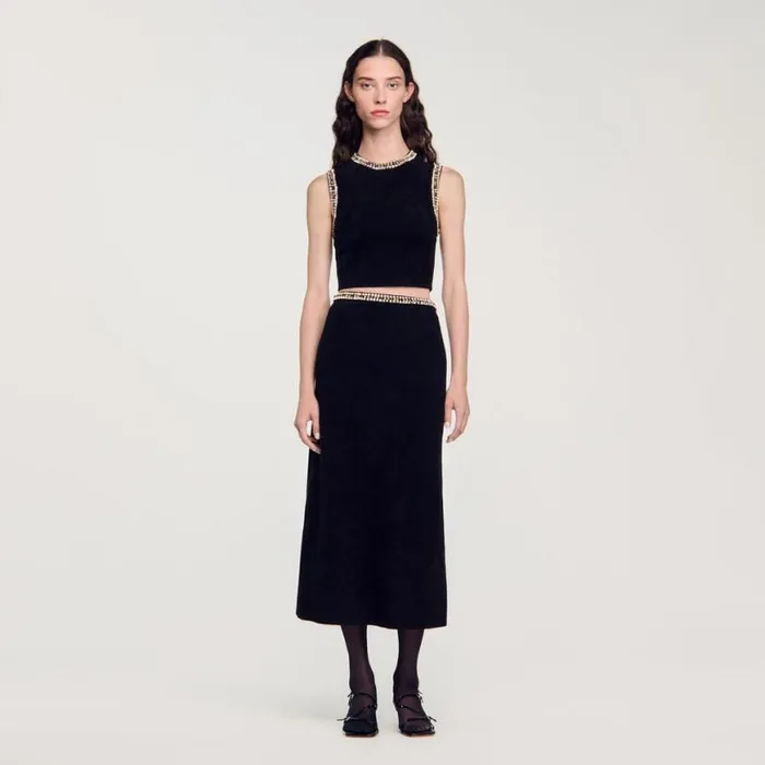 Women Sweaters and Cardigans SANDRO Jewelleryneck Knit Top Black