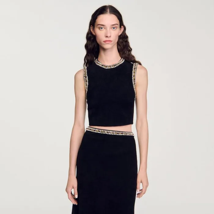 Women Sweaters and Cardigans SANDRO Jewelleryneck Knit Top Black