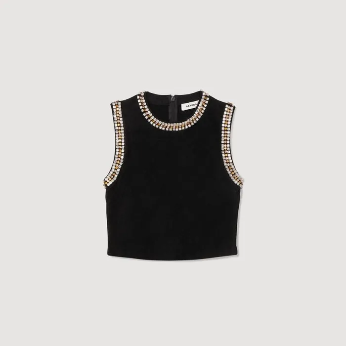 Women Sweaters and Cardigans SANDRO Jewelleryneck Knit Top Black