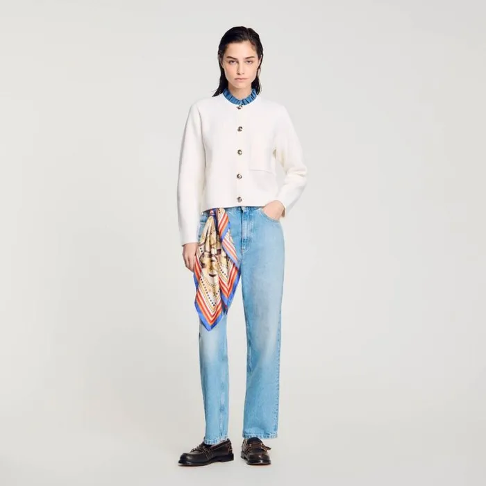 Women Sweaters and Cardigans SANDRO Knit Cardigan With Detachable Collar Ecru