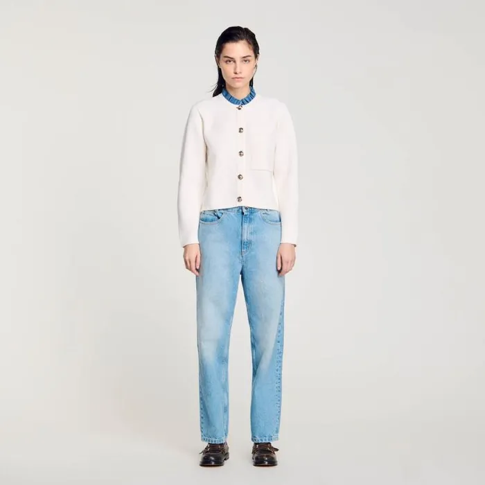 Women Sweaters and Cardigans SANDRO Knit Cardigan With Detachable Collar Ecru