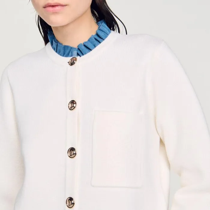 Women Sweaters and Cardigans SANDRO Knit Cardigan With Detachable Collar Ecru