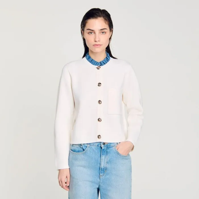 Women Sweaters and Cardigans SANDRO Knit Cardigan With Detachable Collar Ecru