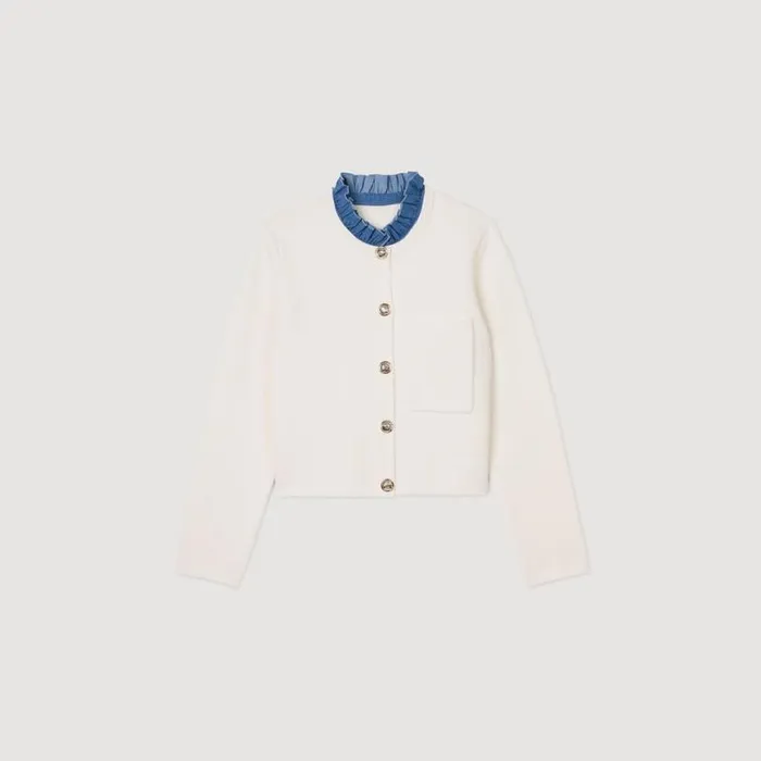 Women Sweaters and Cardigans SANDRO Knit Cardigan With Detachable Collar Ecru