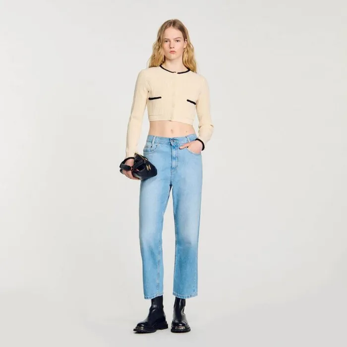 Women Sweaters and Cardigans SANDRO Pointelle Knit Cardigan Ecru