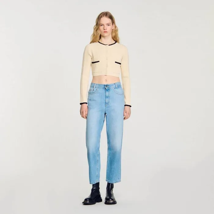 Women Sweaters and Cardigans SANDRO Pointelle Knit Cardigan Ecru