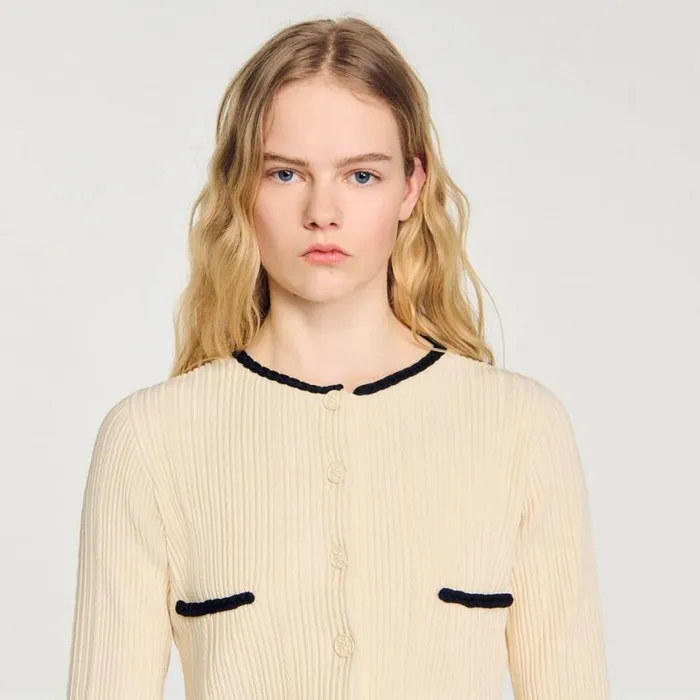 Women Sweaters and Cardigans SANDRO Pointelle Knit Cardigan Ecru