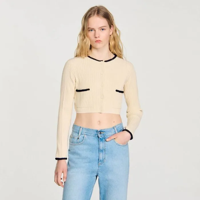 Women Sweaters and Cardigans SANDRO Pointelle Knit Cardigan Ecru