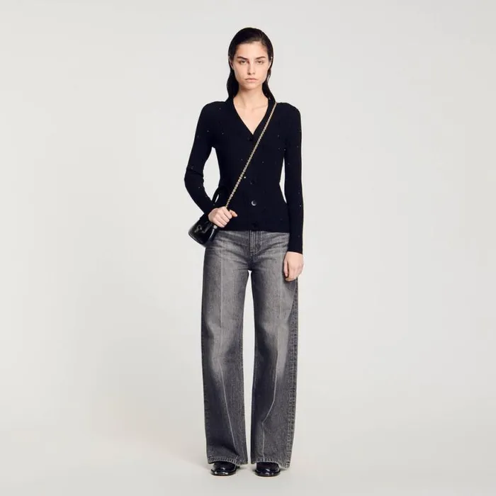 Women Sweaters and Cardigans SANDRO Rhinestone Cardigan Black