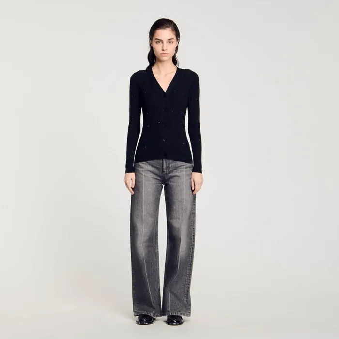 Women Sweaters and Cardigans SANDRO Rhinestone Cardigan Black