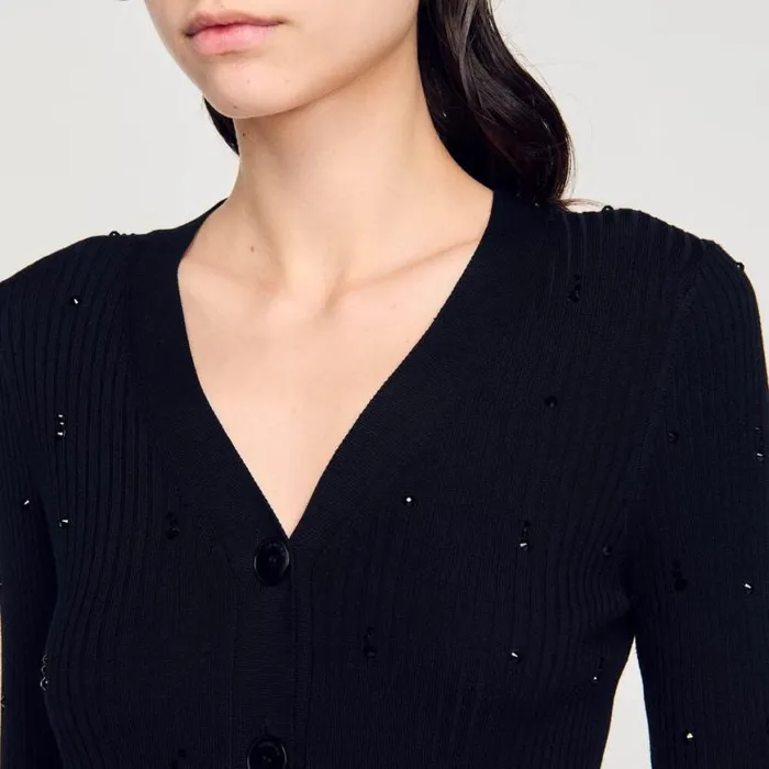 Women Sweaters and Cardigans SANDRO Rhinestone Cardigan Black