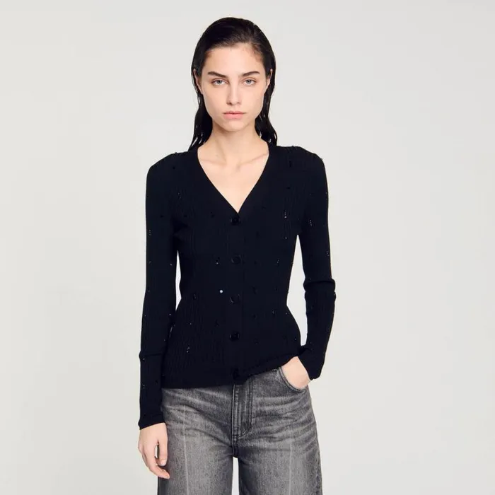 Women Sweaters and Cardigans SANDRO Rhinestone Cardigan Black