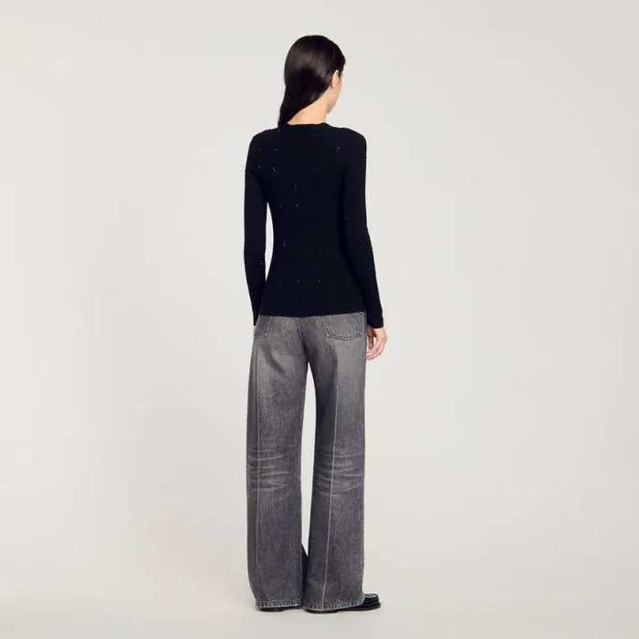 Women Sweaters and Cardigans SANDRO Rhinestone Cardigan Black