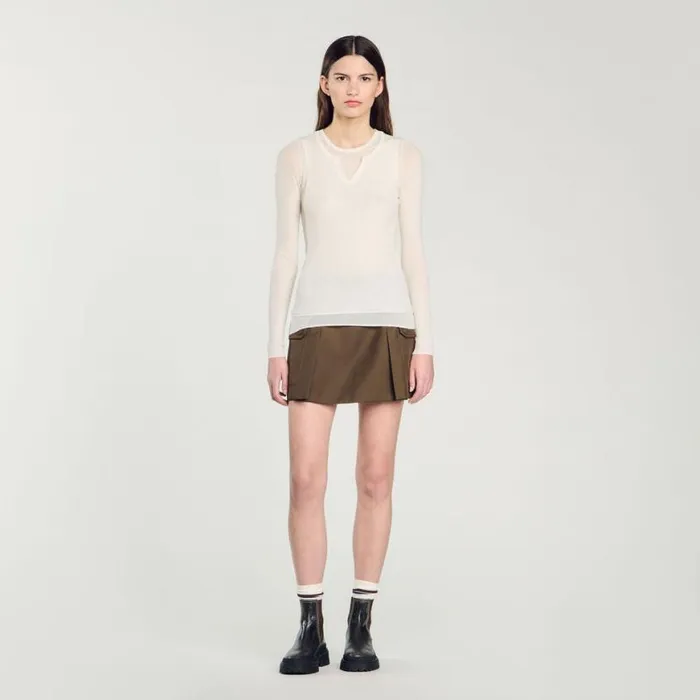 Women Sweaters and Cardigans SANDRO Wool Layered Effect Sweater Ecru
