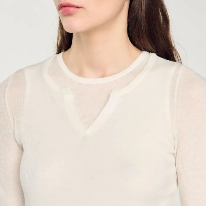 Women Sweaters and Cardigans SANDRO Wool Layered Effect Sweater Ecru