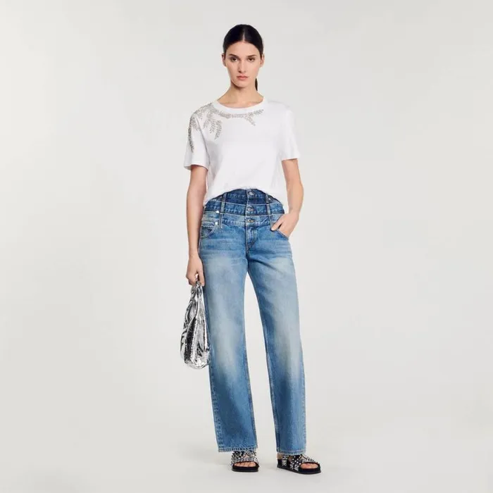 Women Tshirts SANDRO Rhinestoneembellished Tshirt White