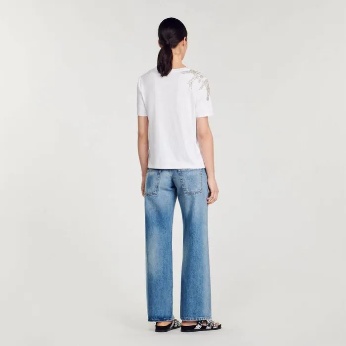 Women Tshirts SANDRO Rhinestoneembellished Tshirt White