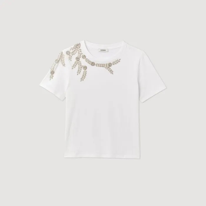 Women Tshirts SANDRO Rhinestoneembellished Tshirt White