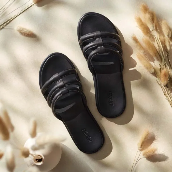Women Tiare Slide Womens Leather Slide Sandals Black Olukai Leather
