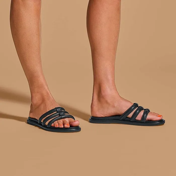 Women Tiare Slide Womens Leather Slide Sandals Black Olukai Leather