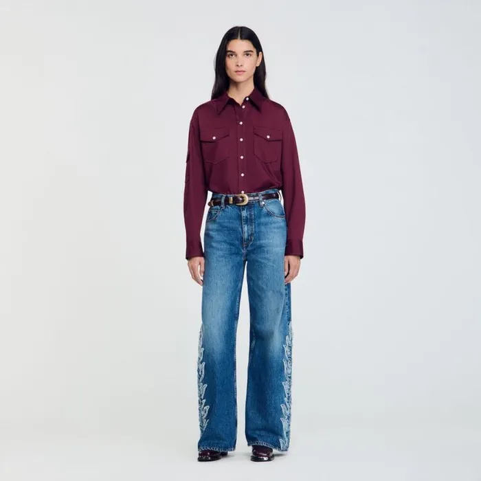 Women Tops and Shirts SANDRO Cotton Shirt Burgundy