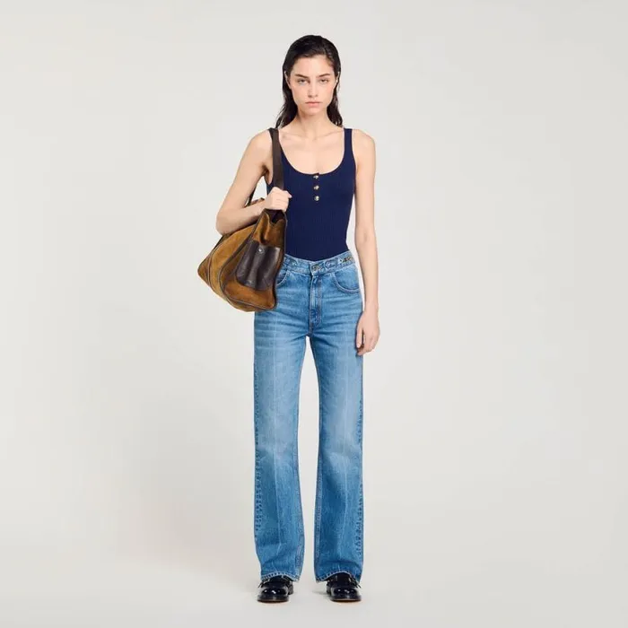 Women Tops and Shirts SANDRO Ribbed Vest Top Navy Blue
