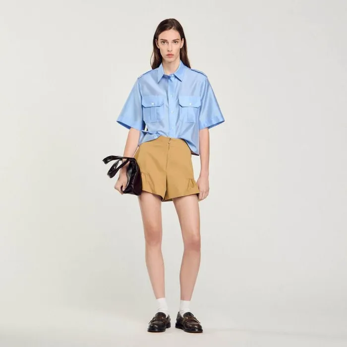 Women Tops and Shirts SANDRO Scarf Print Shirt Sky Blue