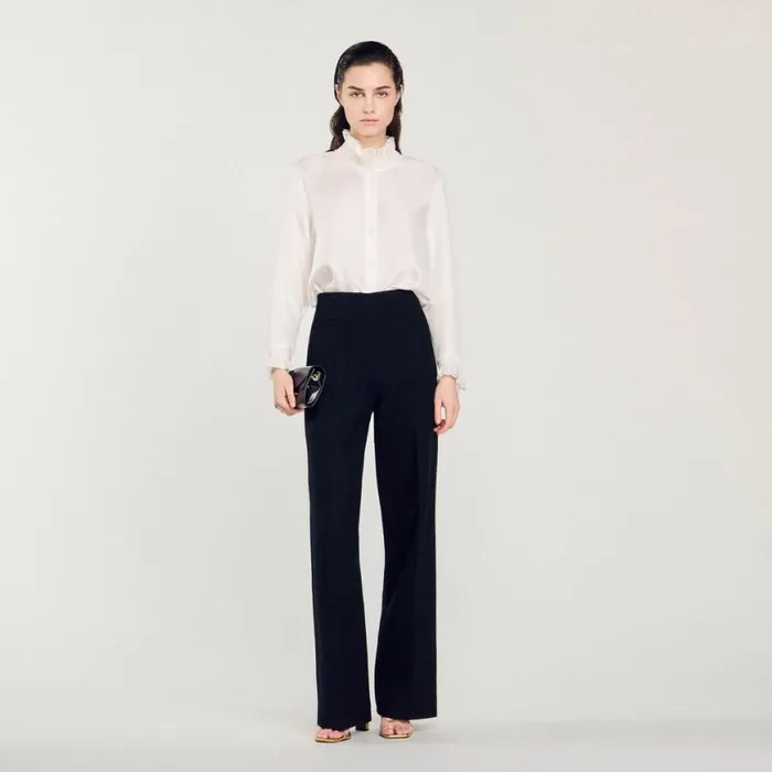 Women Tops and Shirts SANDRO Silk Shirt With Gathered Collar Ecru