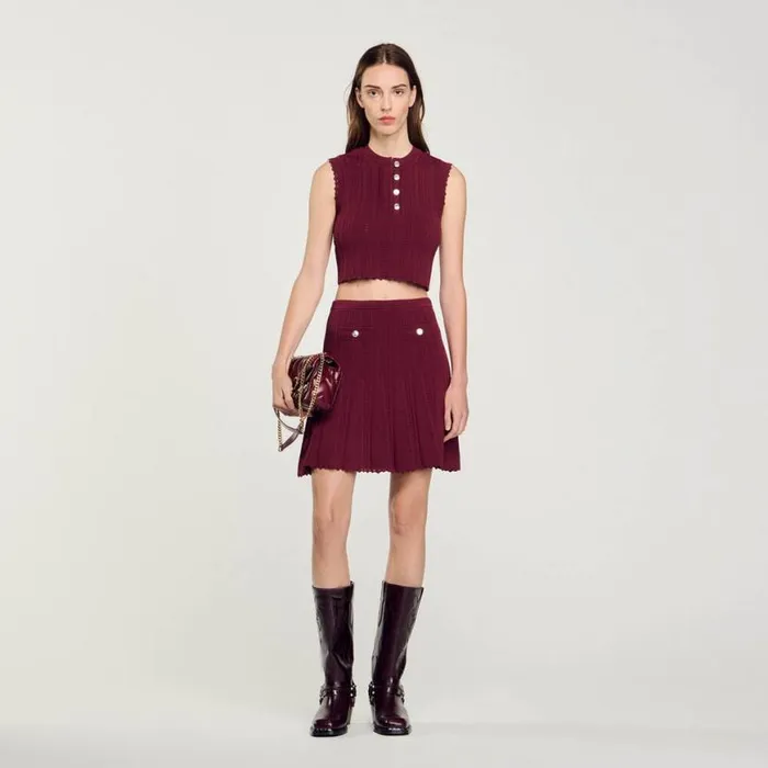 Women Tops and Shirts SANDRO Sleeveless Short Sweater Burgundy