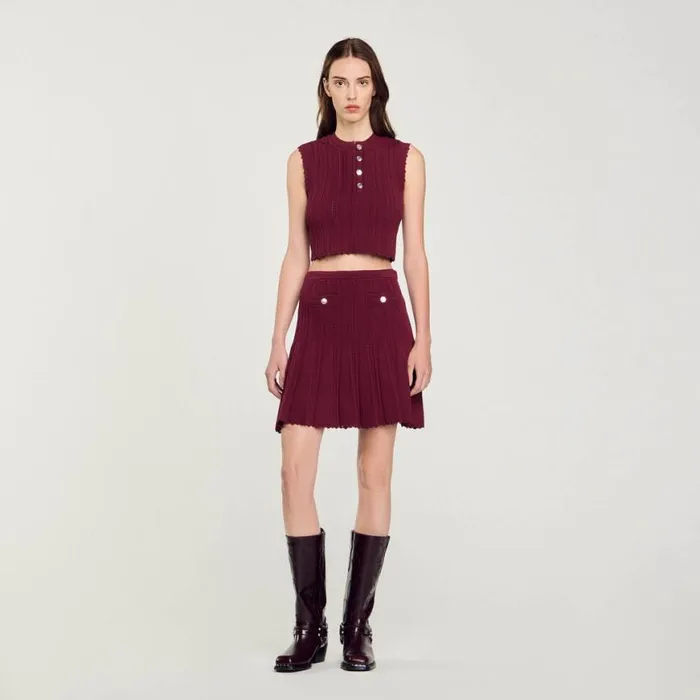 Women Tops and Shirts SANDRO Sleeveless Short Sweater Burgundy