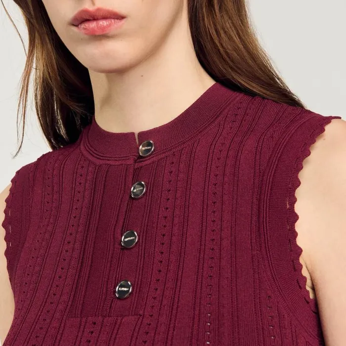 Women Tops and Shirts SANDRO Sleeveless Short Sweater Burgundy
