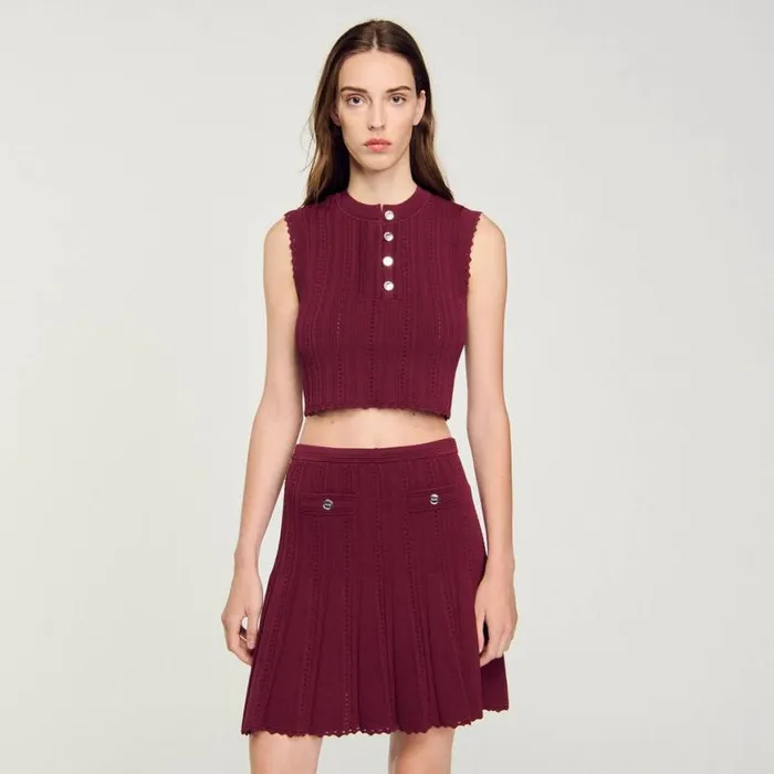 Women Tops and Shirts SANDRO Sleeveless Short Sweater Burgundy