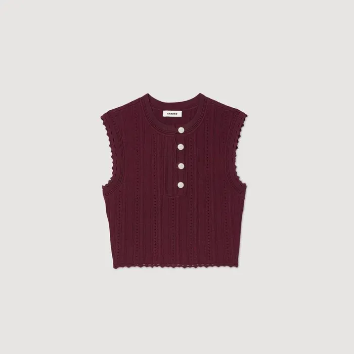 Women Tops and Shirts SANDRO Sleeveless Short Sweater Burgundy