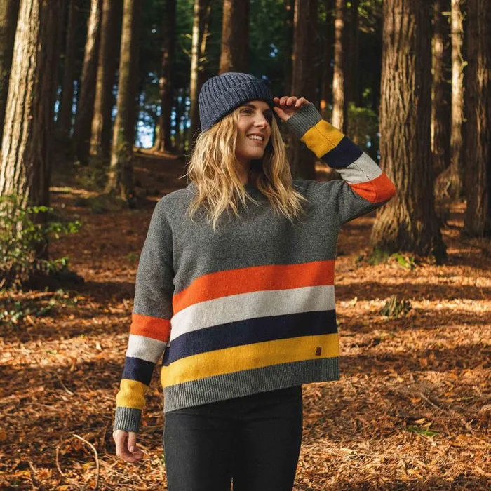 Women Tops Passenger Bay Knitted Jumper Charcoal Stripe Charcoal Stripe