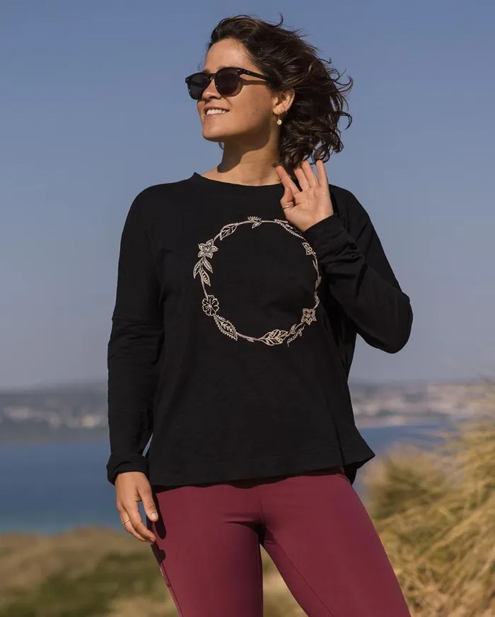 Women Tops Passenger Daisy Chain Recycled Cotton LS TShirt Black Black