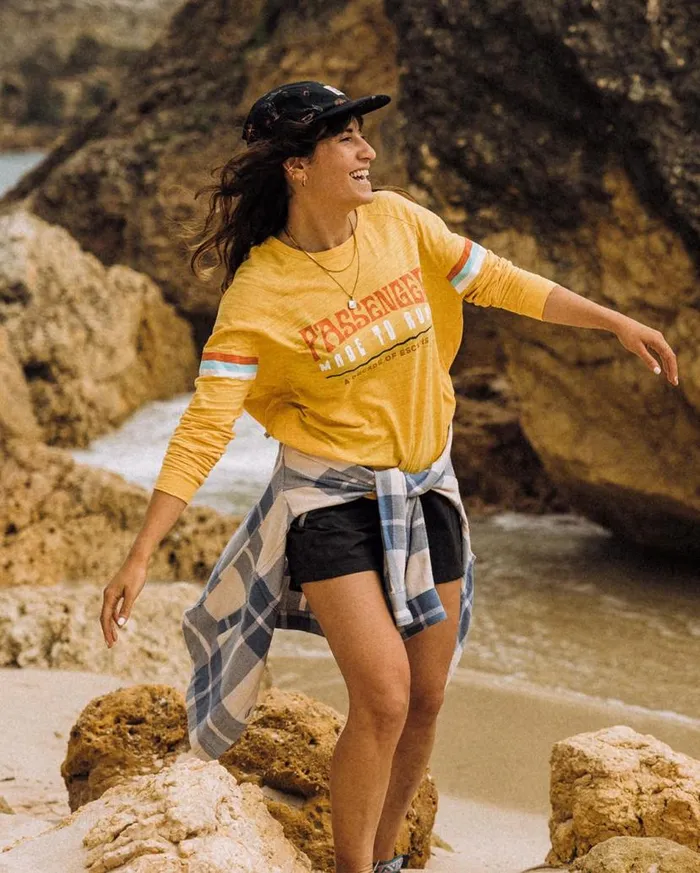 Women Tops Passenger La Sarena Recycled Cotton Oversized LS TShirt Ochre Yellow Ochre Yellow
