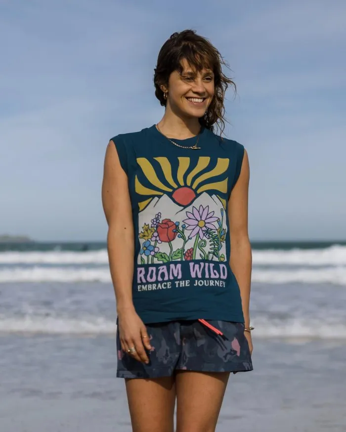 Women Tops Passenger Roam Wild Recycled Cotton Vest Tidal Blue Tidal Blue