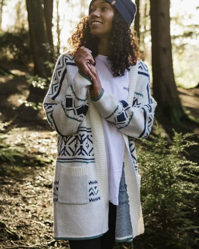 Women Tops Passenger Whimsical Recycled Knit Cardigan Homespun Stripe Off White Homespun Stripe Off White