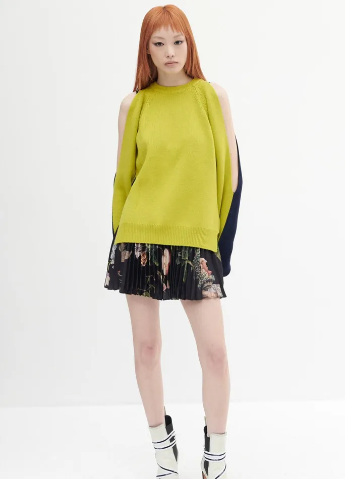 Women Two Tone Sleeve Slit Sweater MONSE Knitwear