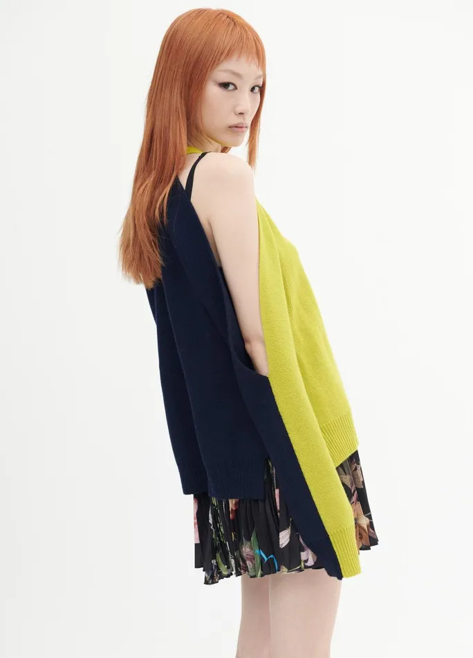 Women Two Tone Sleeve Slit Sweater MONSE Knitwear