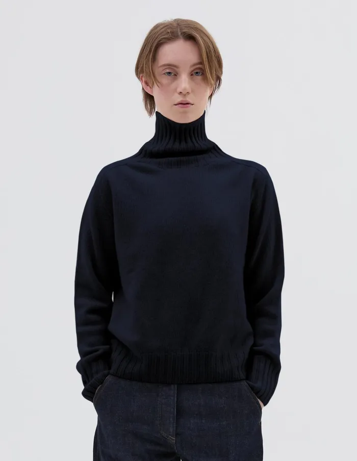 Women Wide Roll Neck Dark Navy Margaret Howell Knitwear