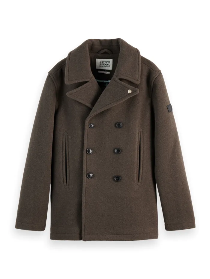 WOOL BLEND PEACOAT Coffee Men Scotch and Soda Jackets and Coats
