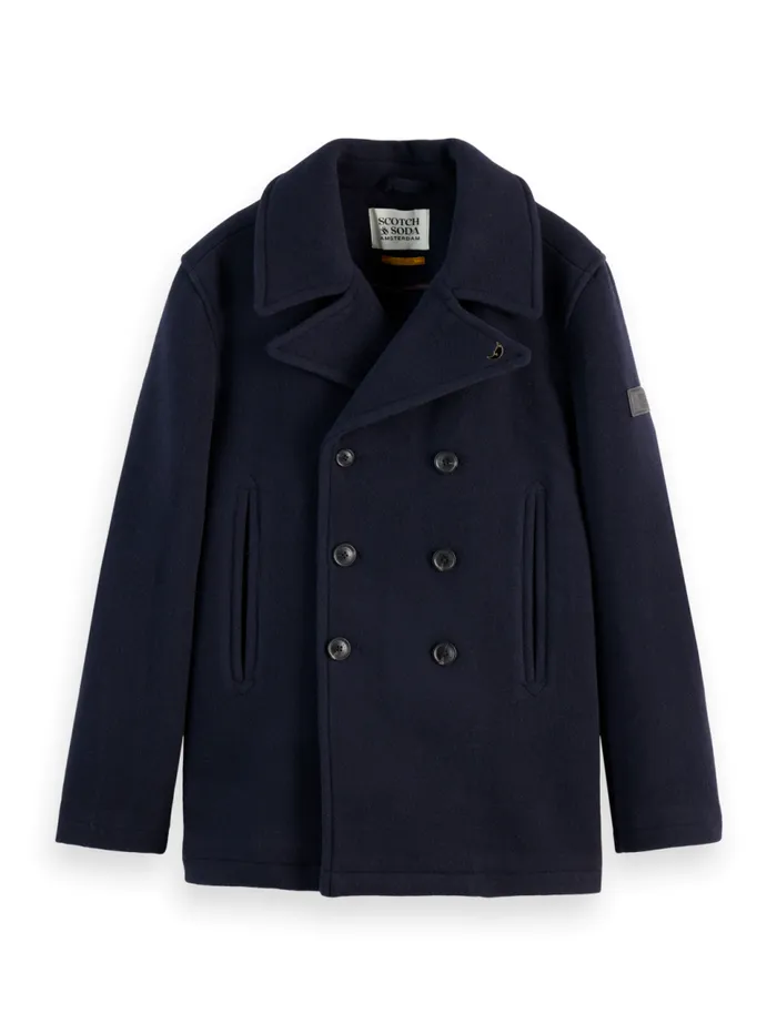 WOOL BLEND PEACOAT Coffee Men Scotch and Soda Jackets and Coats