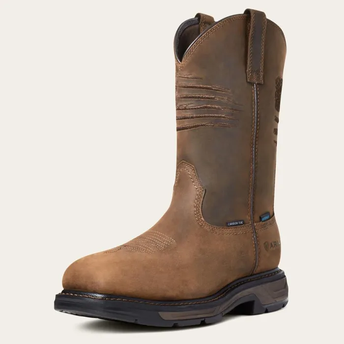 WorkHog XT Patriot Waterproof Carbon Toe Work Boot Distressed Brown Men Ariat Western Boots