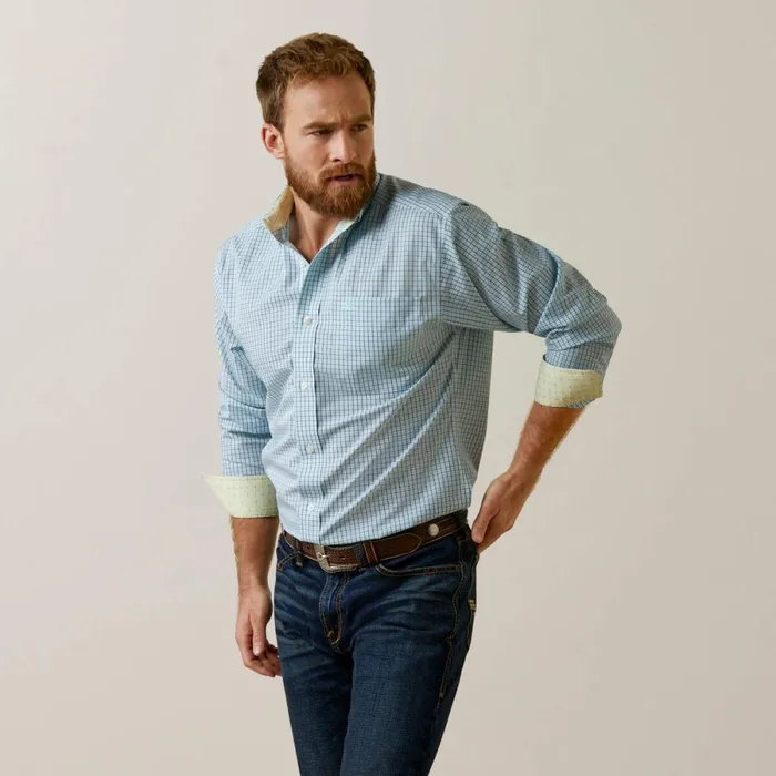Wrinkle Free Colten Fitted Shirt Aqua Men Ariat Button Down Shirts