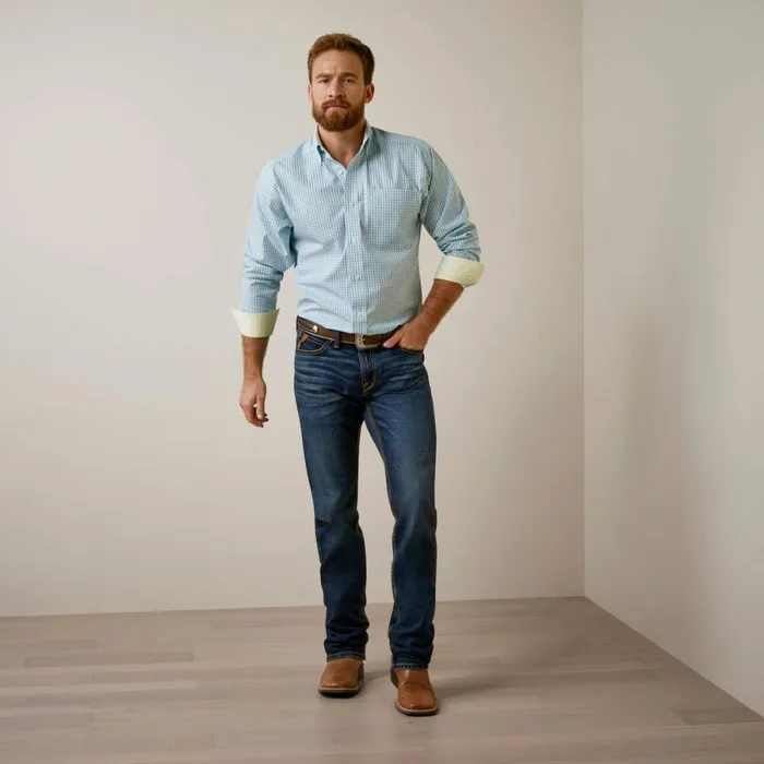 Wrinkle Free Colten Fitted Shirt Aqua Men Ariat Button Down Shirts Wrinkle Free Colten Fitted Shirt Aqua Men Ariat Button Down Shirts