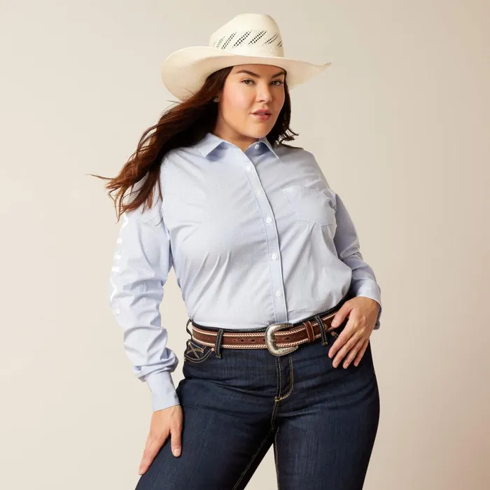 Wrinkle Resist Team Kirby Stretch Shirt Ultramarine Stripe Women Ariat TShirts and Tops Wrinkle Resist Team Kirby Stretch Shirt Ultramarine Stripe Women Ariat TShirts and Tops