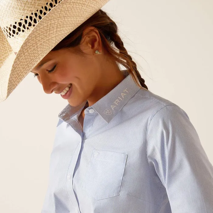 Wrinkle Resist Team Kirby Stretch Shirt Ultramarine Stripe Women Ariat TShirts and Tops Wrinkle Resist Team Kirby Stretch Shirt Ultramarine Stripe Women Ariat TShirts and Tops