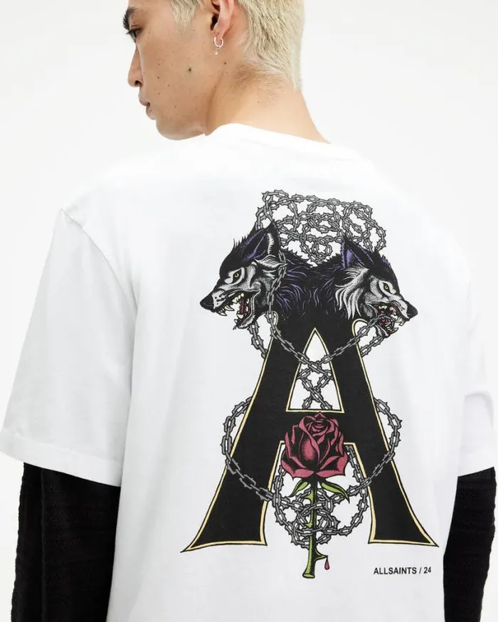 Wulfane Printed Relaxed Fit TShirt Optic White Men AllSaints TShirts